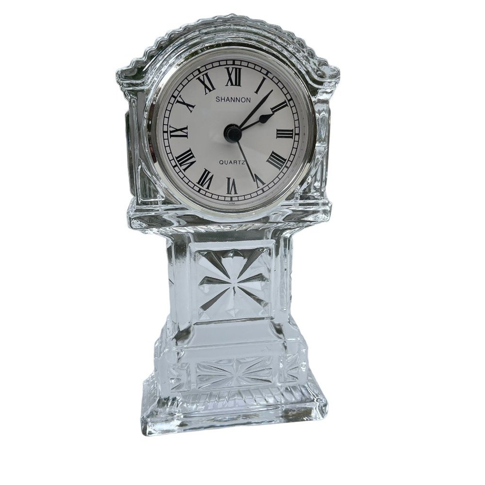 Vintage Shannon Crystal Clock Grandfather Mini Desk Style Lead‎ Crystal 7in